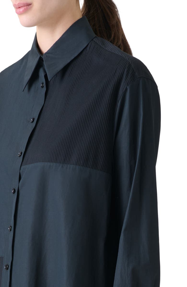Akris Pleat Detail Button-Up Shirt, Alternate, color, Black