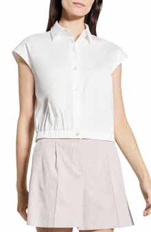 Elastic Hem Cap Sleeve Button-Up Shirt