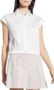 Theory Elastic Hem Cap Sleeve Button-Up Shirt
