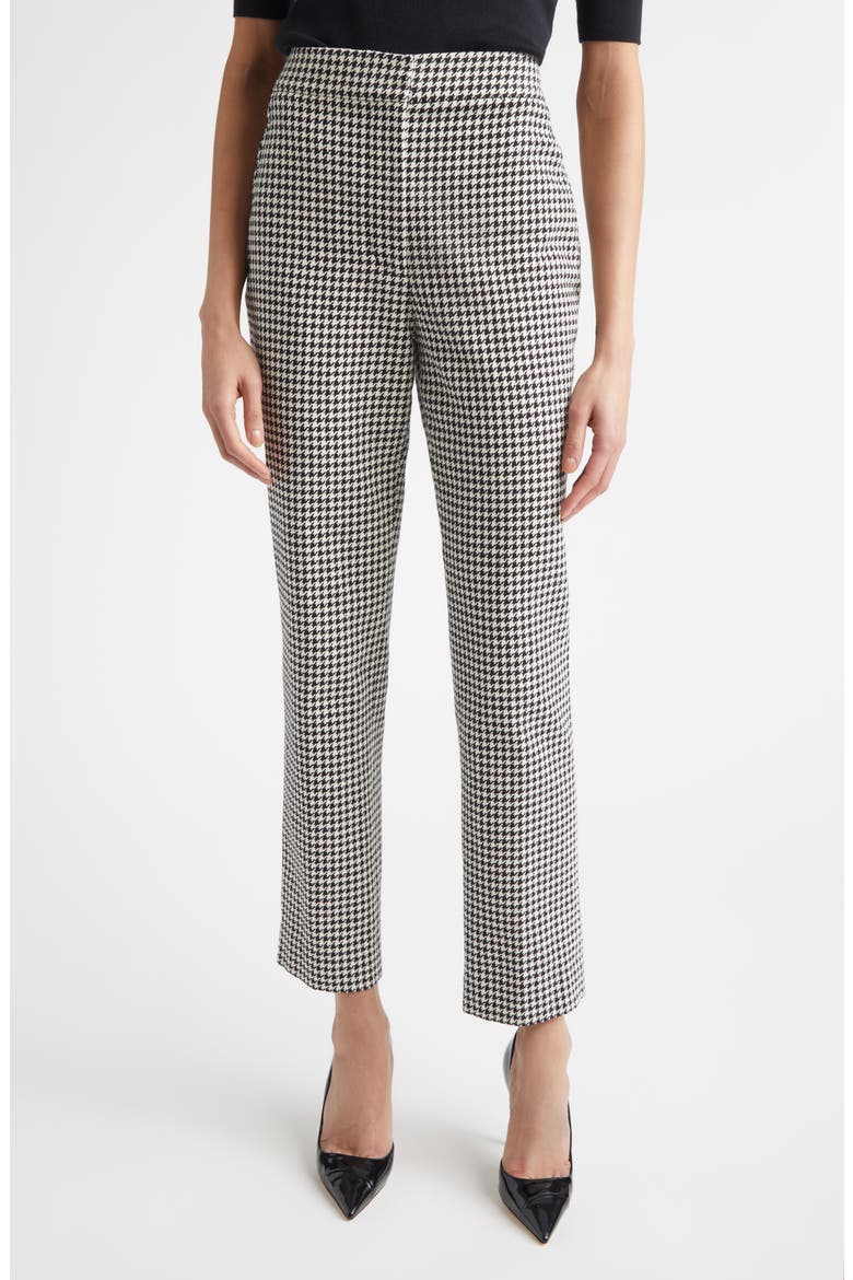 Vichy Houndstooth Cotton Blend Trousers, Main, color, BLACK/ ECRU