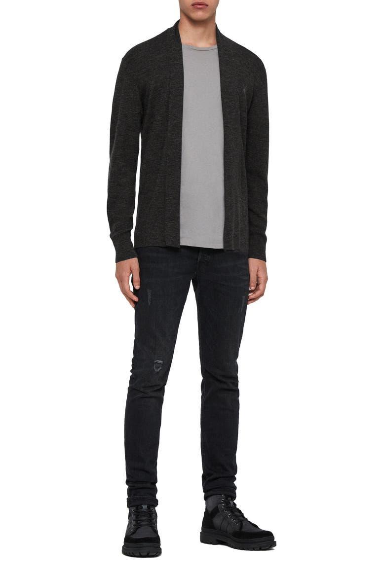 Mode Slim Fit Merino Wool Cardigan, Alternate, color, CINDER BLACK MOULINE