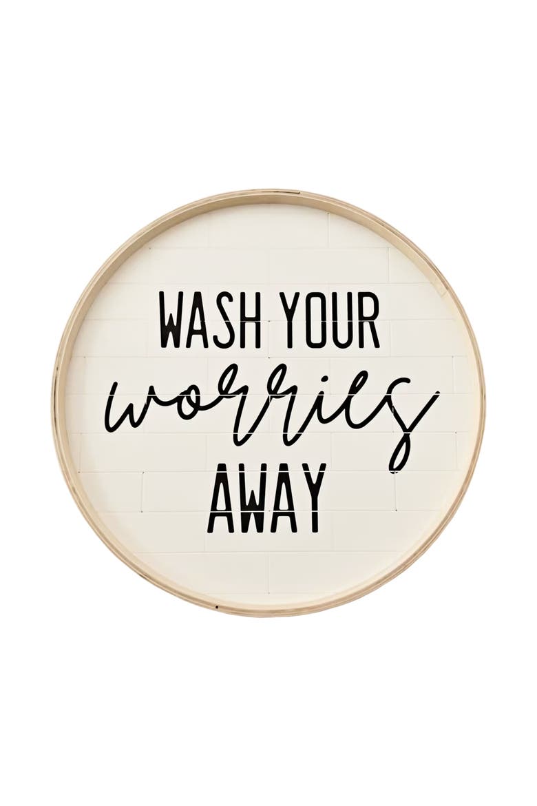 Wash Your Worries Away Round Wall Decor, Main, color, White