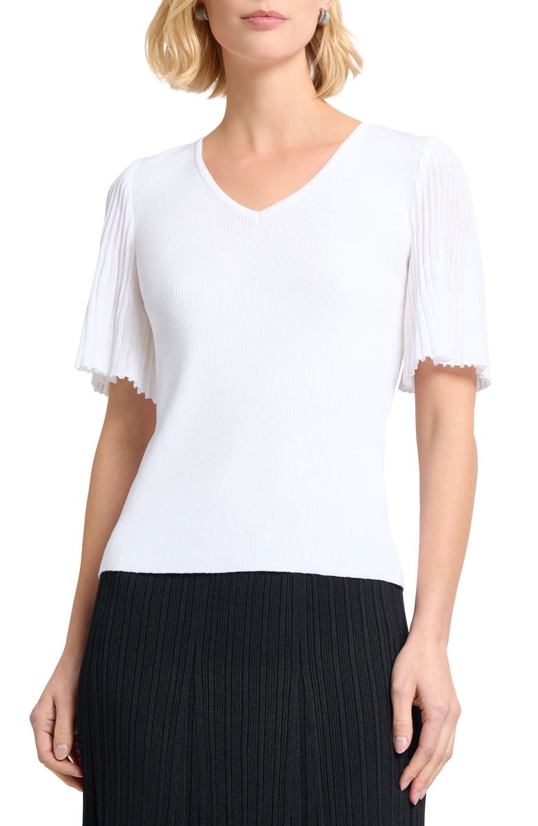 Misook Flutter Sleeve Rib Top, Main, color, White