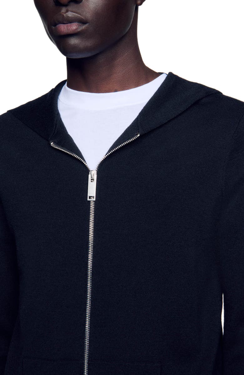 SANDRO Zipped cardigan with hood, Alternate, color, Black