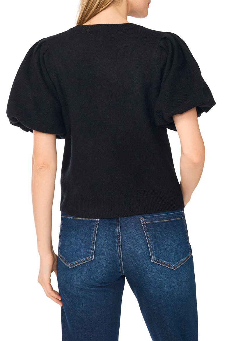 Puff Sleeve Crewneck Sweater, Alternate, color, RICH BLACK