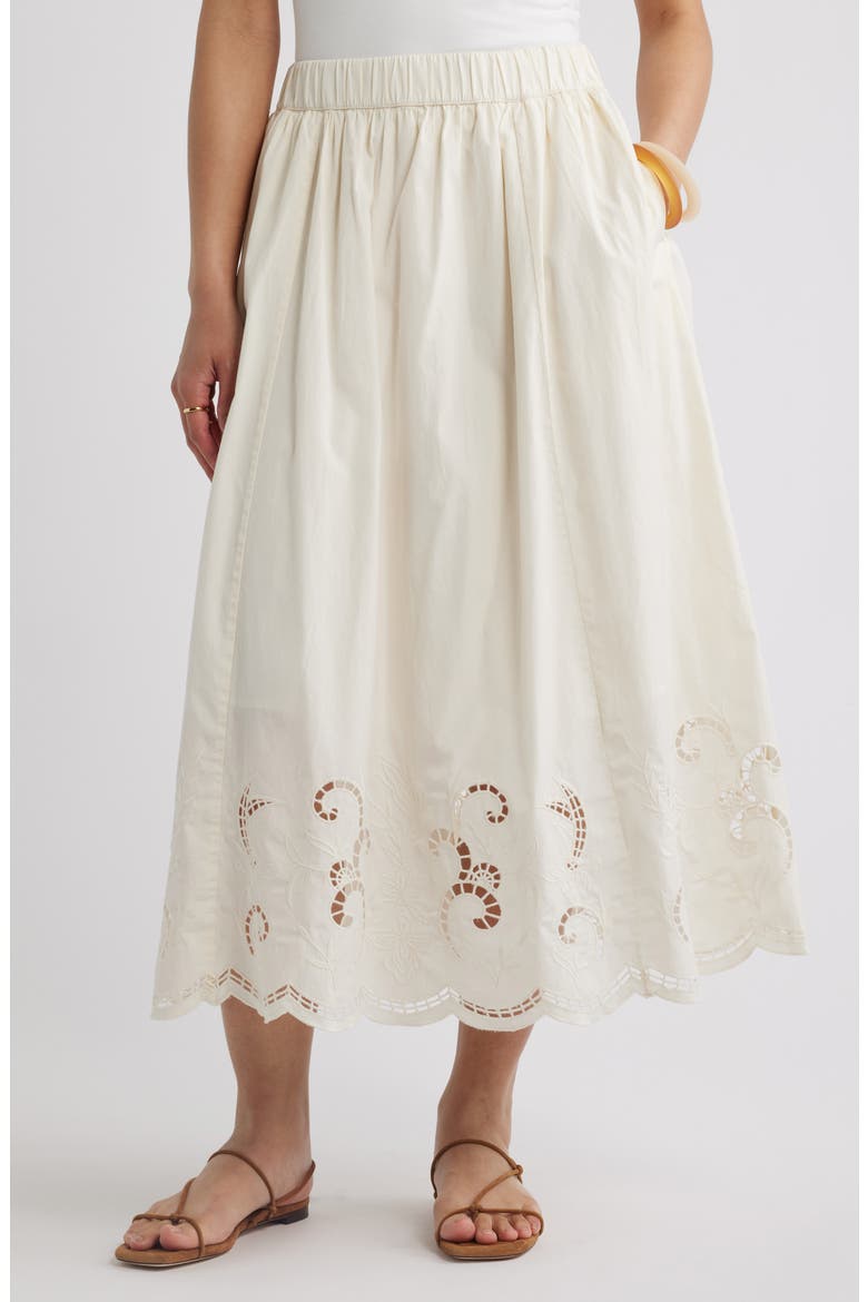 Schiffli Embroidered Midi Skirt, Main, color, IVORY TOFU
