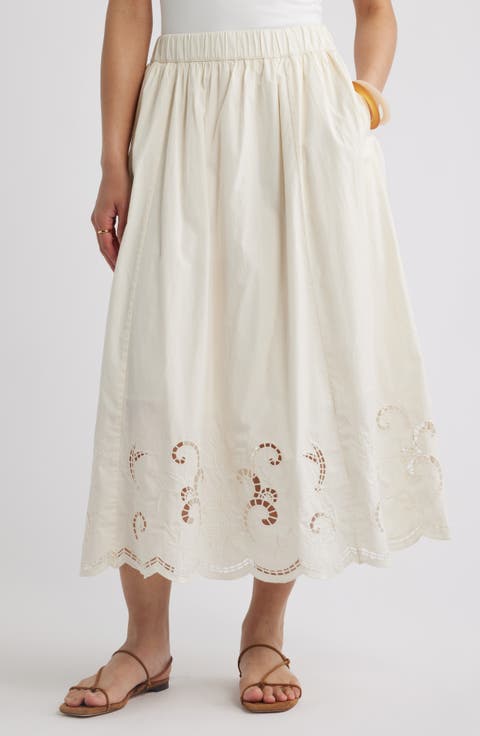 Schiffli Embroidered Midi Skirt