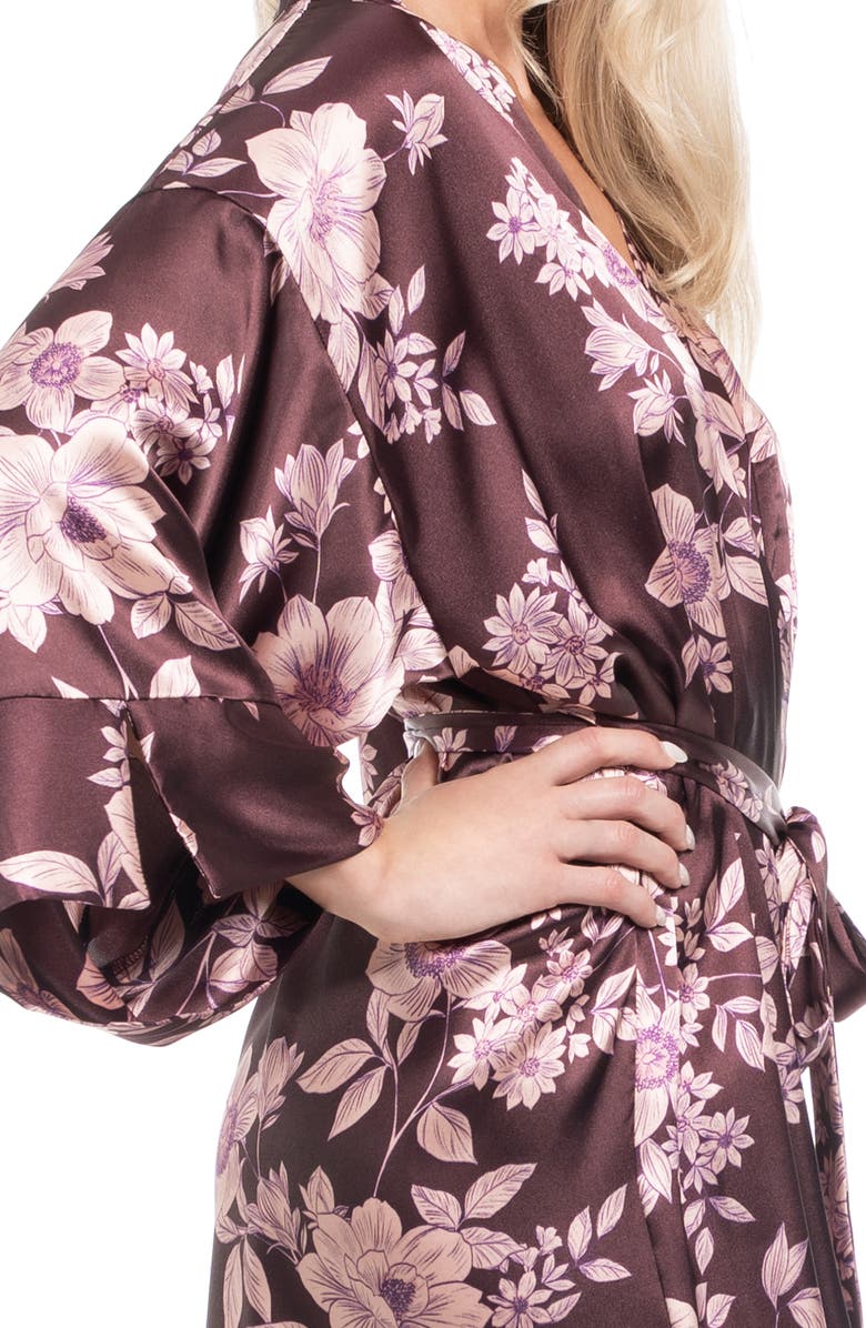 In Bloom by Jonquil Satin Robe, Alternate, color, Chocolate