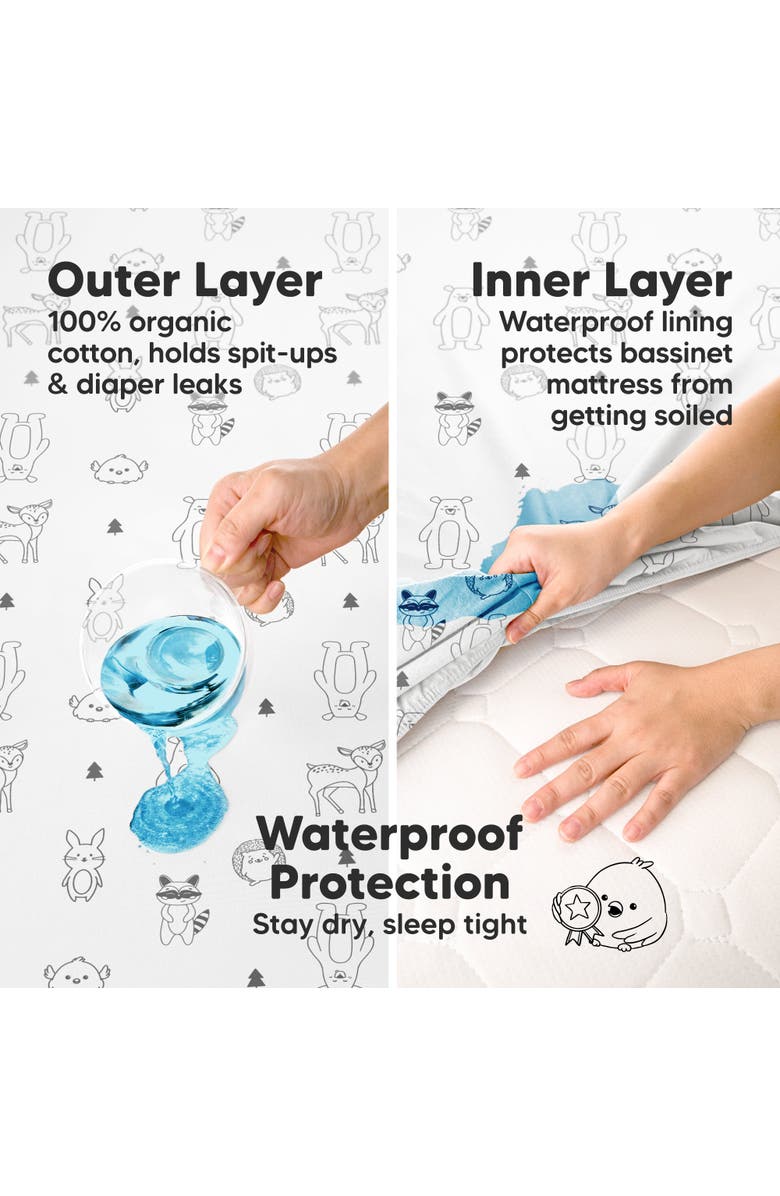 KeaBabies 2-Pack Soothe [Protect+] Waterproof Bassinet Sheets, Alternate, color, Woodland
