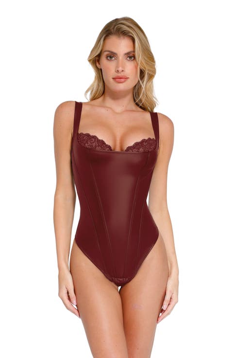 Faux Leather All-in-One Balconette Sculpting Bodysuit