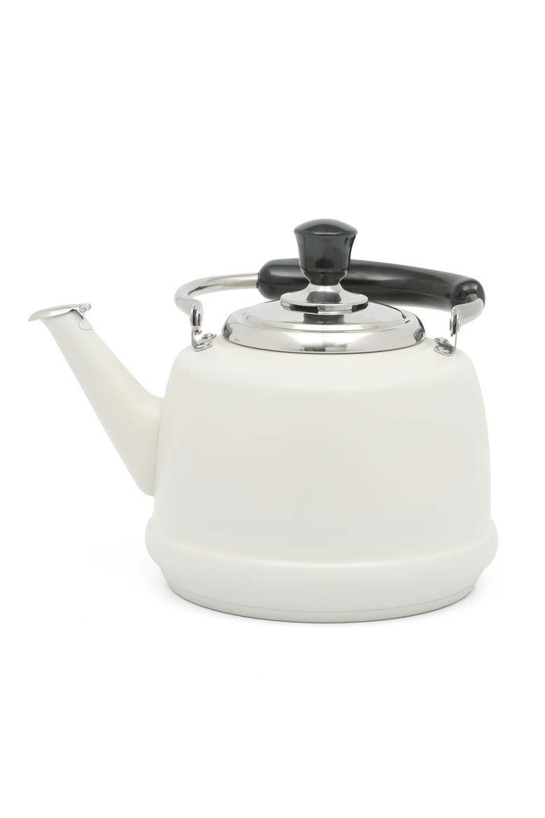 Kingstree Heavy Gauge Stainless Steel Whistling Stovetop Tea Kettle, Alternate, color, Linen White