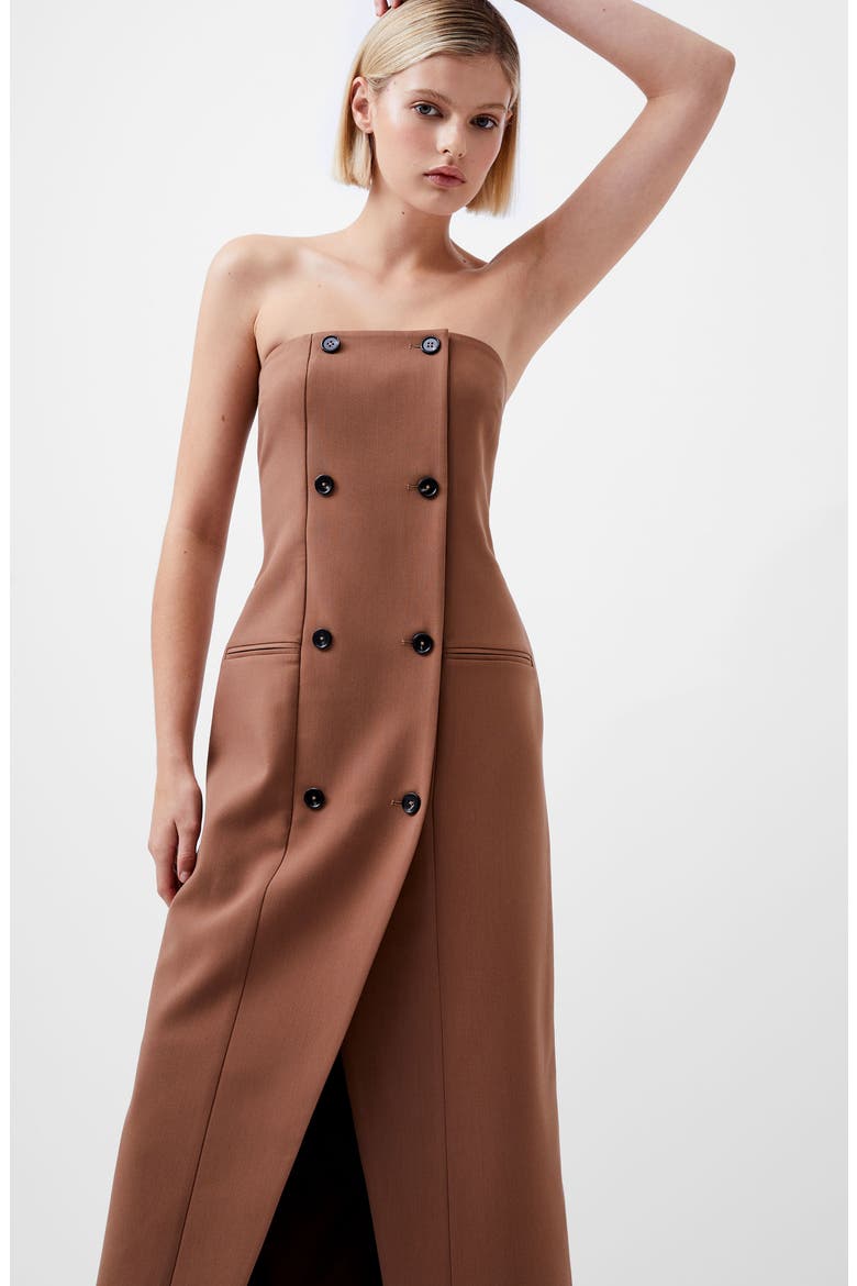 Azra Double Breasted Strapless Twill Midi Dress, Alternate, color, 25-CAMEL
