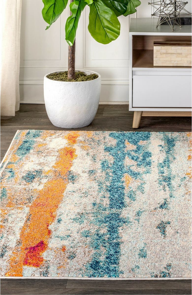 JONATHAN Y Contemporary POP Modern Abstract Brushstroke Area Rug, Alternate, color, Cream/Blue