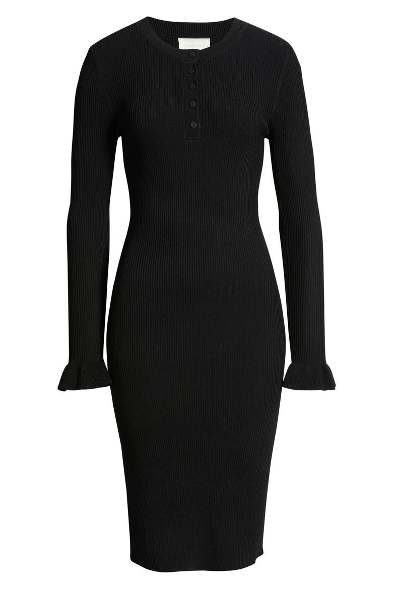 Striped Henley Sweater Dress, Alternate, color, BLACK
