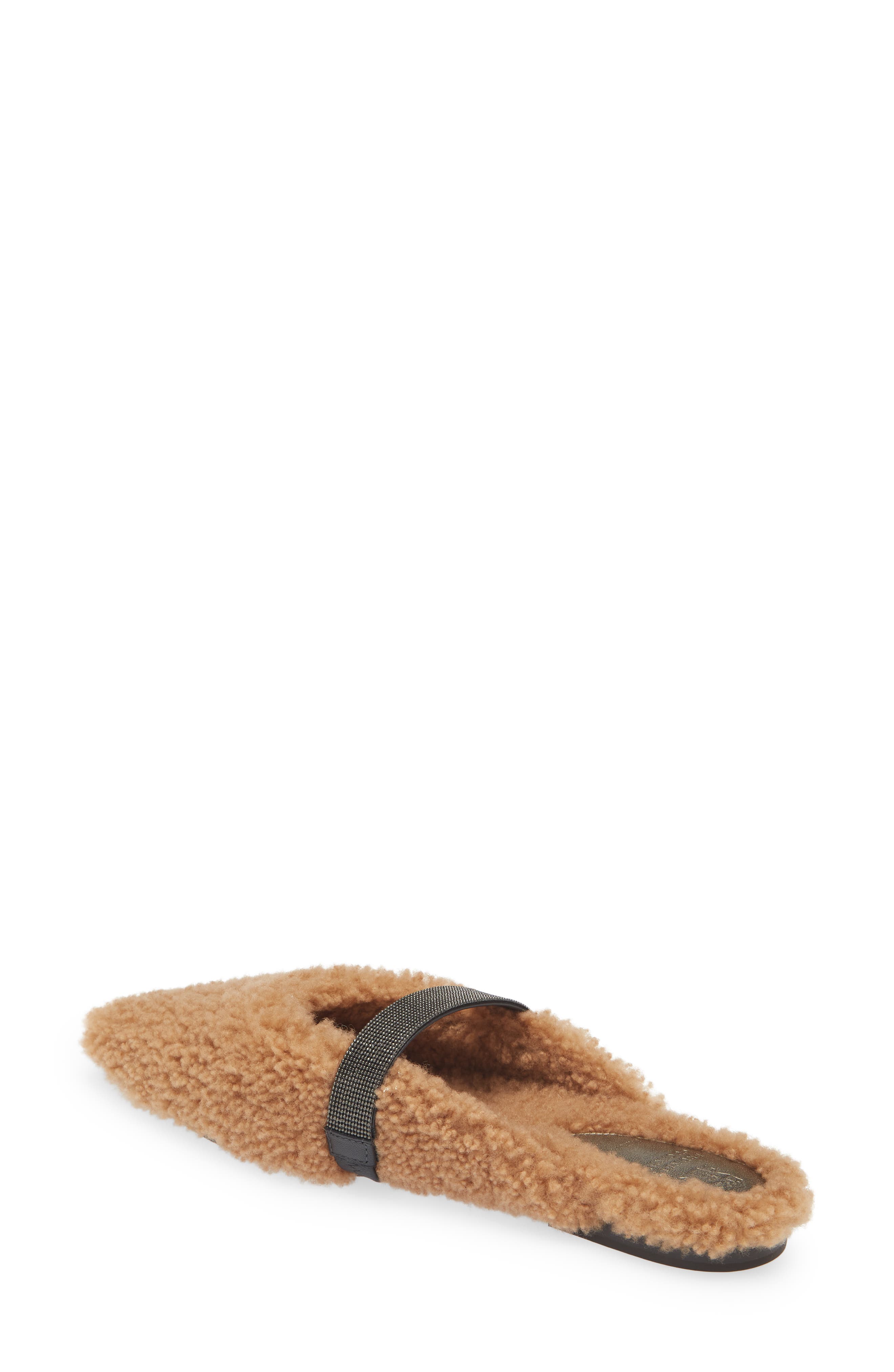 Brunello Cucinelli Monili Beaded Genuine Shearling Slide, Alternate, color, 