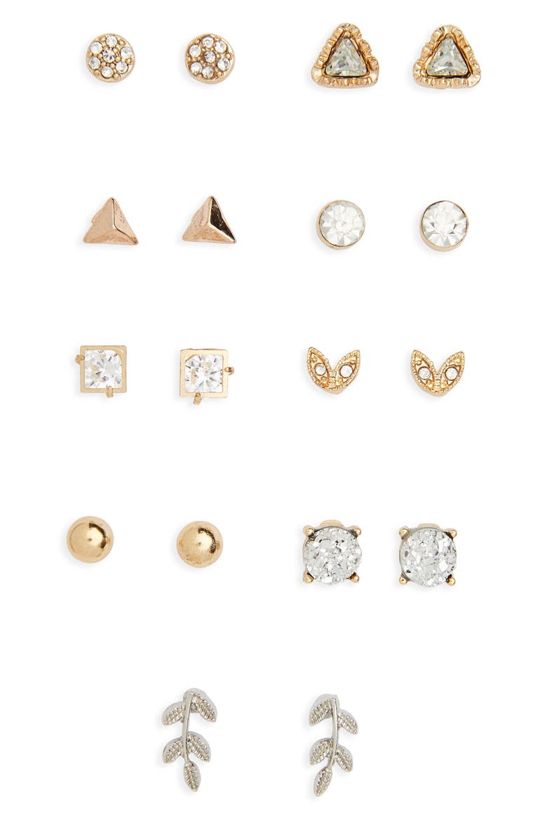9-Pack Stud Earrings, Main, color, CRYSTAL