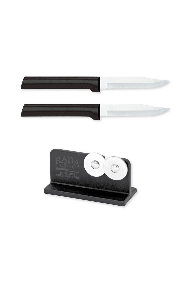 Cutlery 3.25-Inch Regular Paring Knife Set of 2 & Quick Edge Knife Sharpener, Main, color, Black