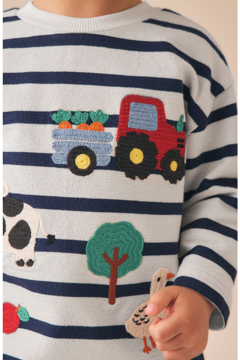 Kids' Farm Appliqué Stripe Cotton Shirt, Alternate, color, MULTI
