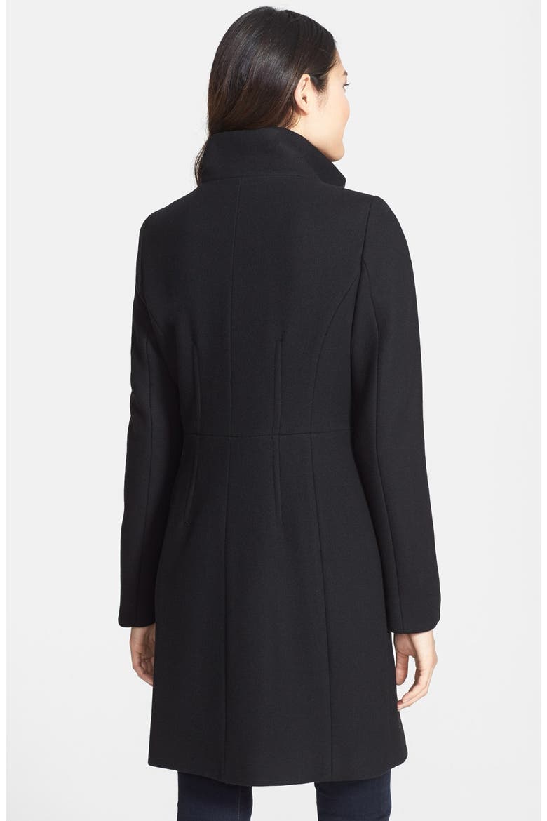 'Pina' Stand Collar Double Breasted Long Wool Blend Coat, Alternate, color, BLACK