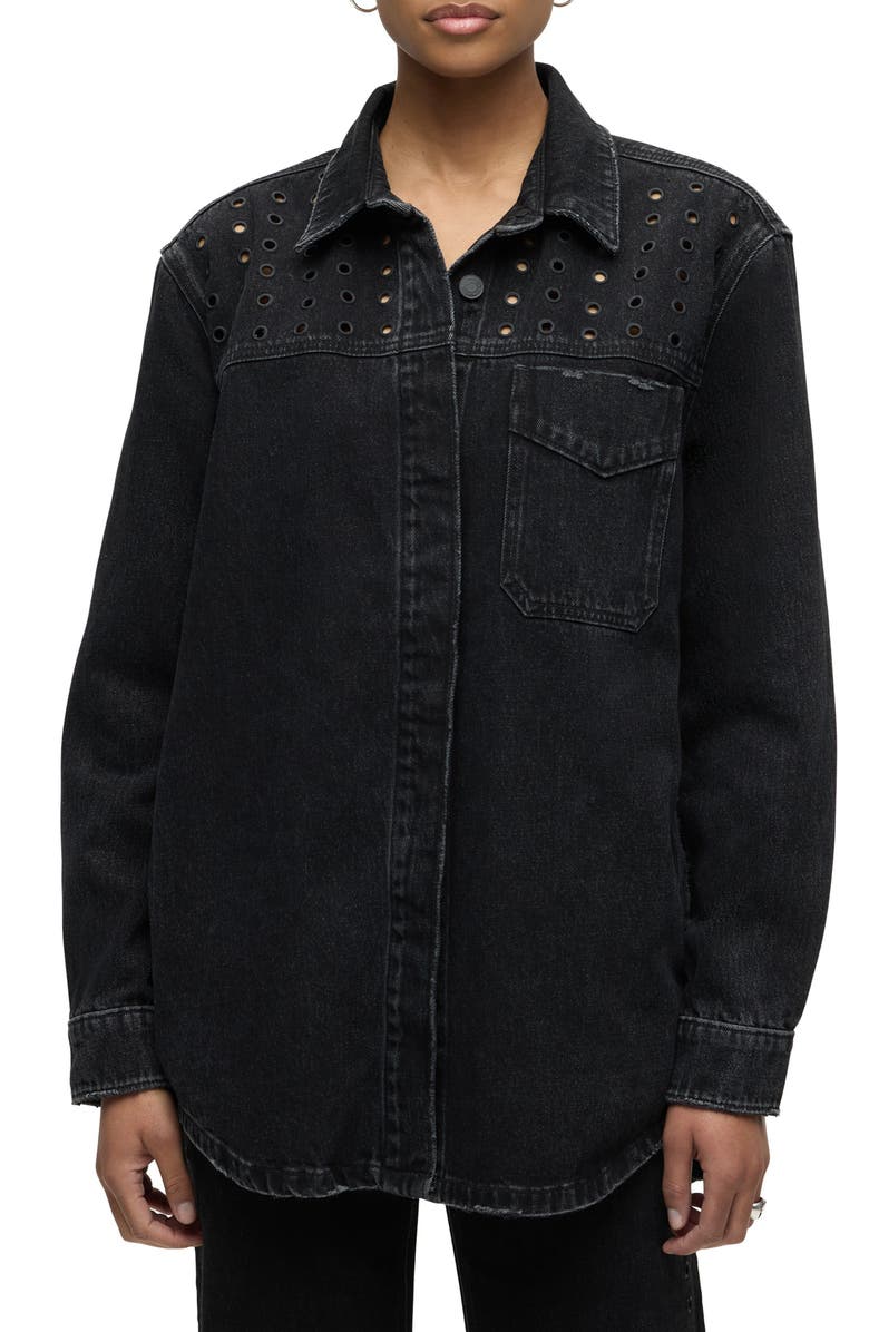 Hudson Jeans Denim Grommet Shacket, Main, color, Embellished Black
