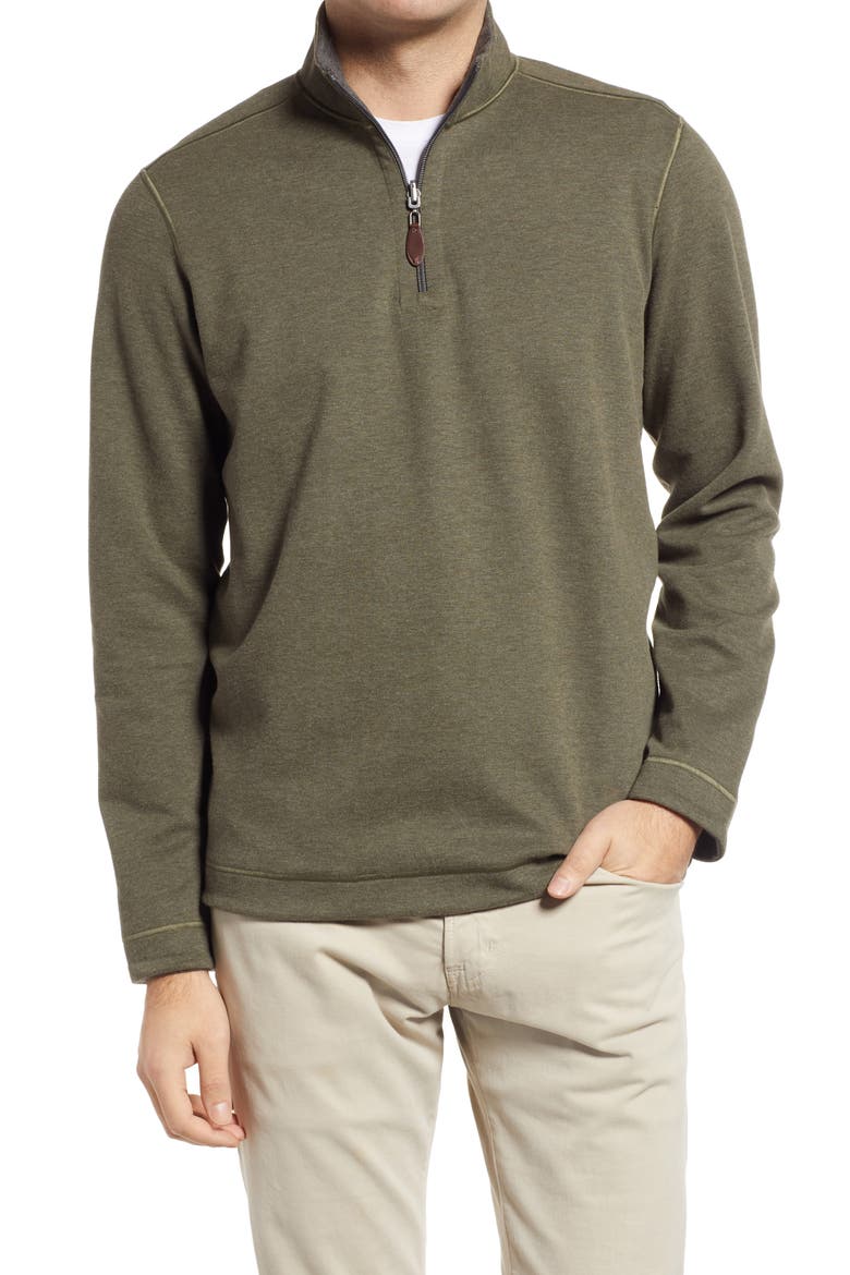 Reversible Quarter Zip Pullover, Main, color, OLIVE/ CHARCOAL
