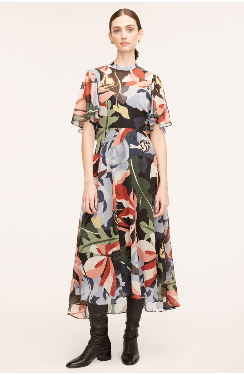 Rebecca Taylor Botanical Garden Silk Flutter Sleeve Dress, Main, color,