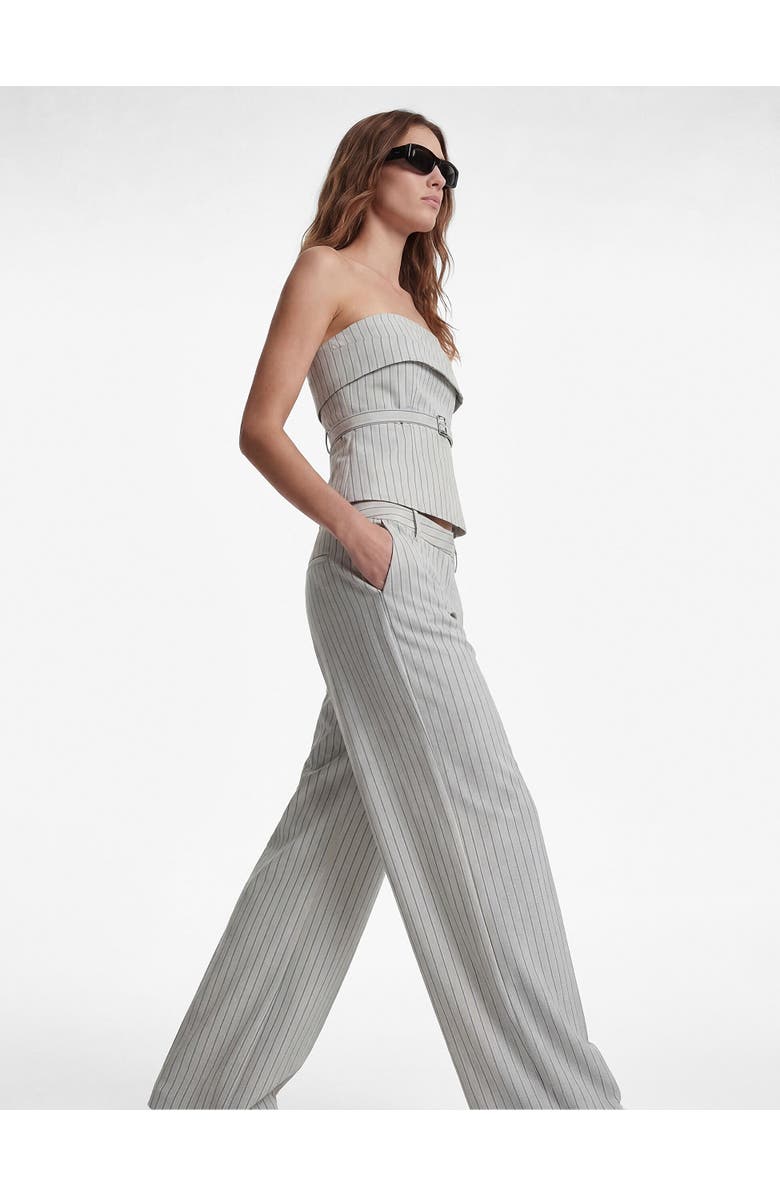 Koton Striped Strapless Belted Top, Main, color, Grey Stripe