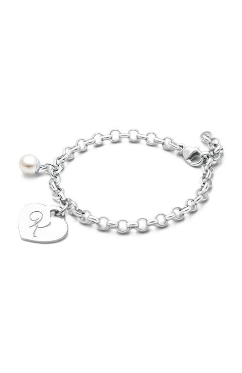 Sterling Silver Classic Charm Bracelet 
Engraved Initial 6.25" Bracelet