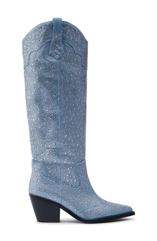 Azalea Wang Louella Rhinestone Deim Tall Cowboy Boot In Blue