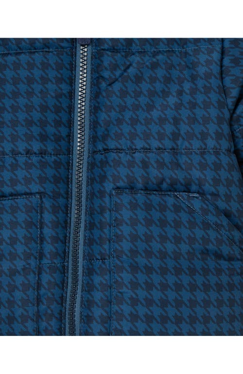 Little Me Houndstooth Hooded Puffer Jacket, Shirt & Pants Set In Blue