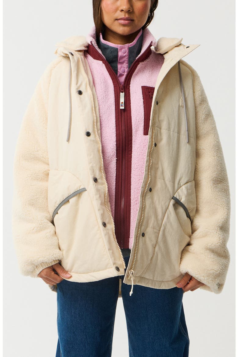 S-Series Splice Faux Shearling Sleeve Puffer Jacket, Main, color, OFF WHITE