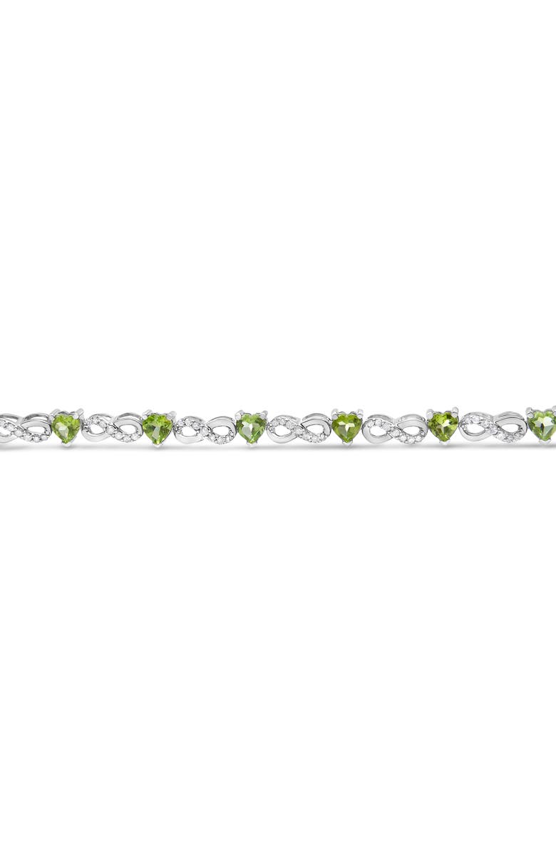 Haus of Brilliance Silver 1.00 Ctw Diamond and Created Green Heart Peridot Infinity Link Bracelet, Alternate, color, White