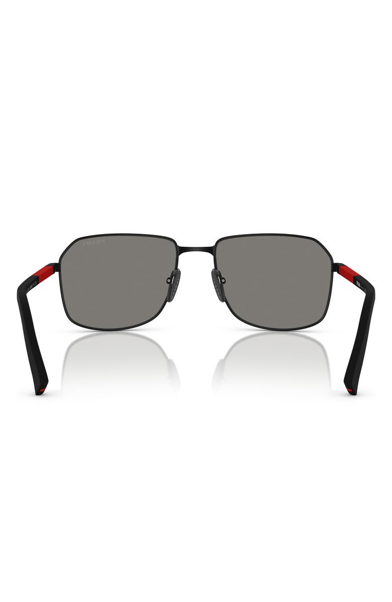 Prada Linea Rossa 57mm Rectangular Sunglasses, Alternate, color, Rubber Black