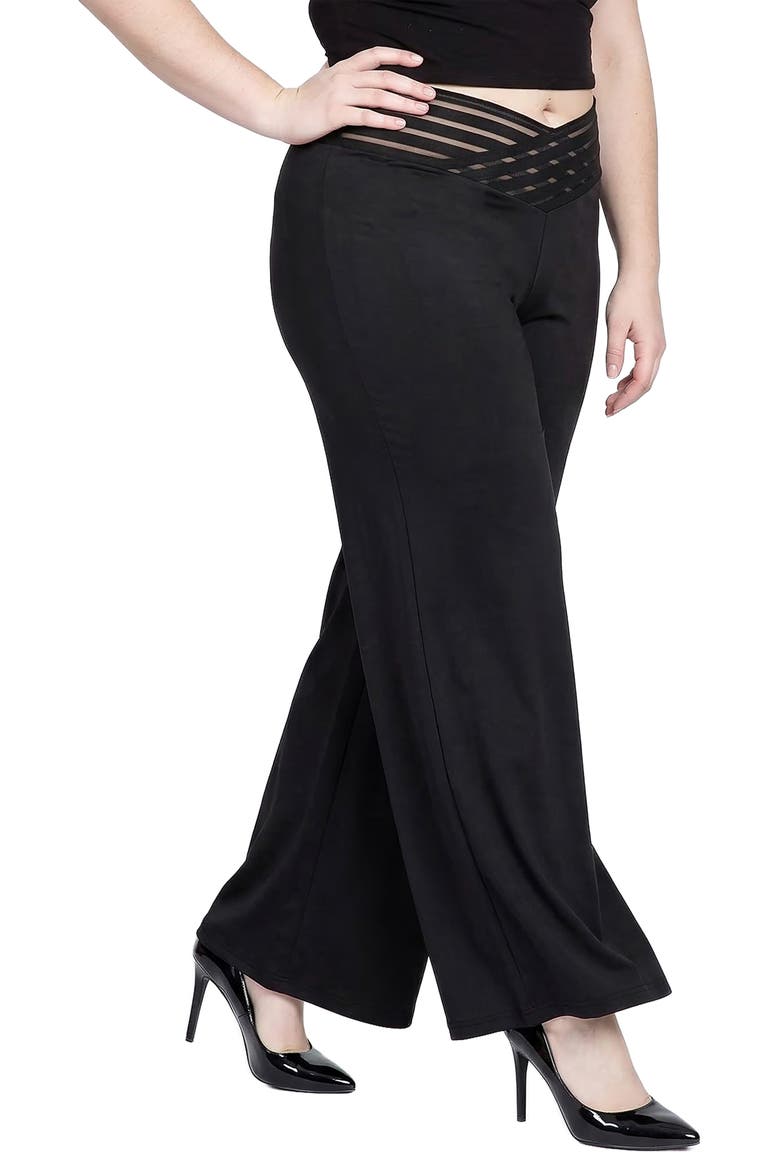 Mesh V-Waist Palazzo Pants, Alternate, color, BLACK