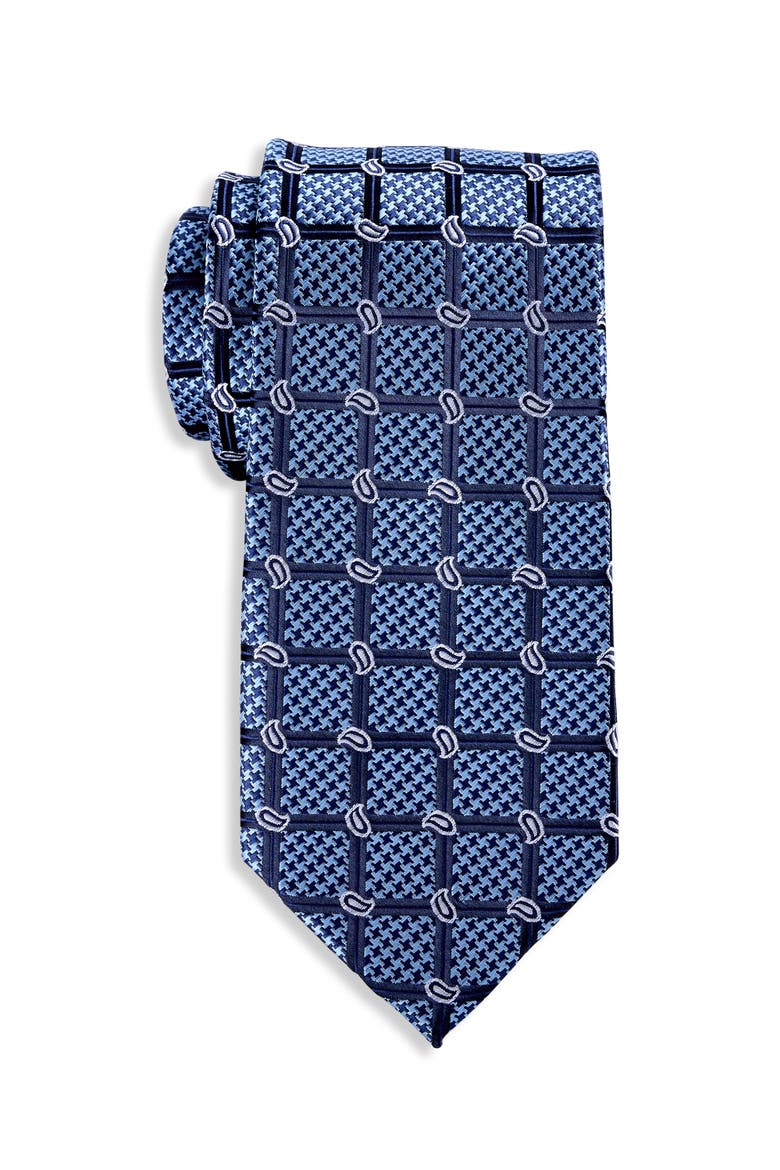 Big & Tall Simple Paisley Grid Tie, Main, color, BLUE