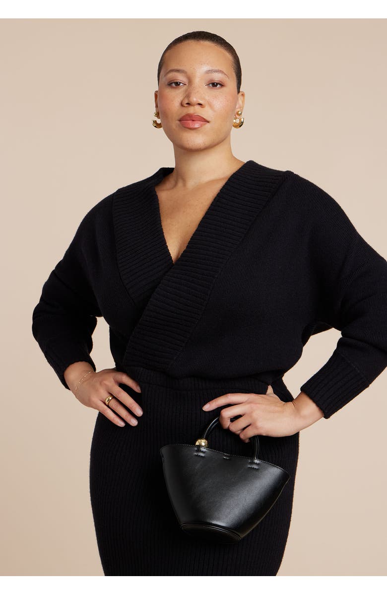 ELOQUII Wrap Sweater Maxi Dress, Alternate, color, Black Onyx