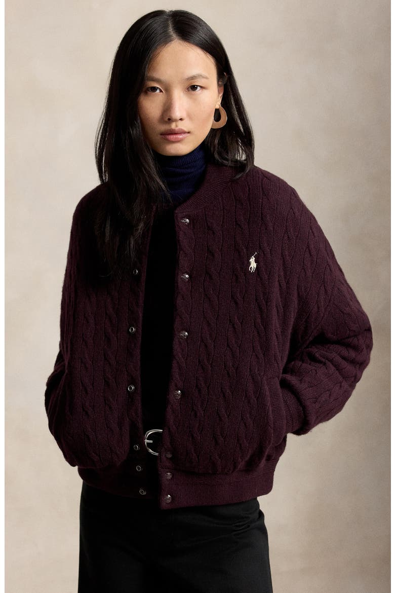 Cable Wool & Cashmere Jacket, Alternate, color, DAMSON MELANGE