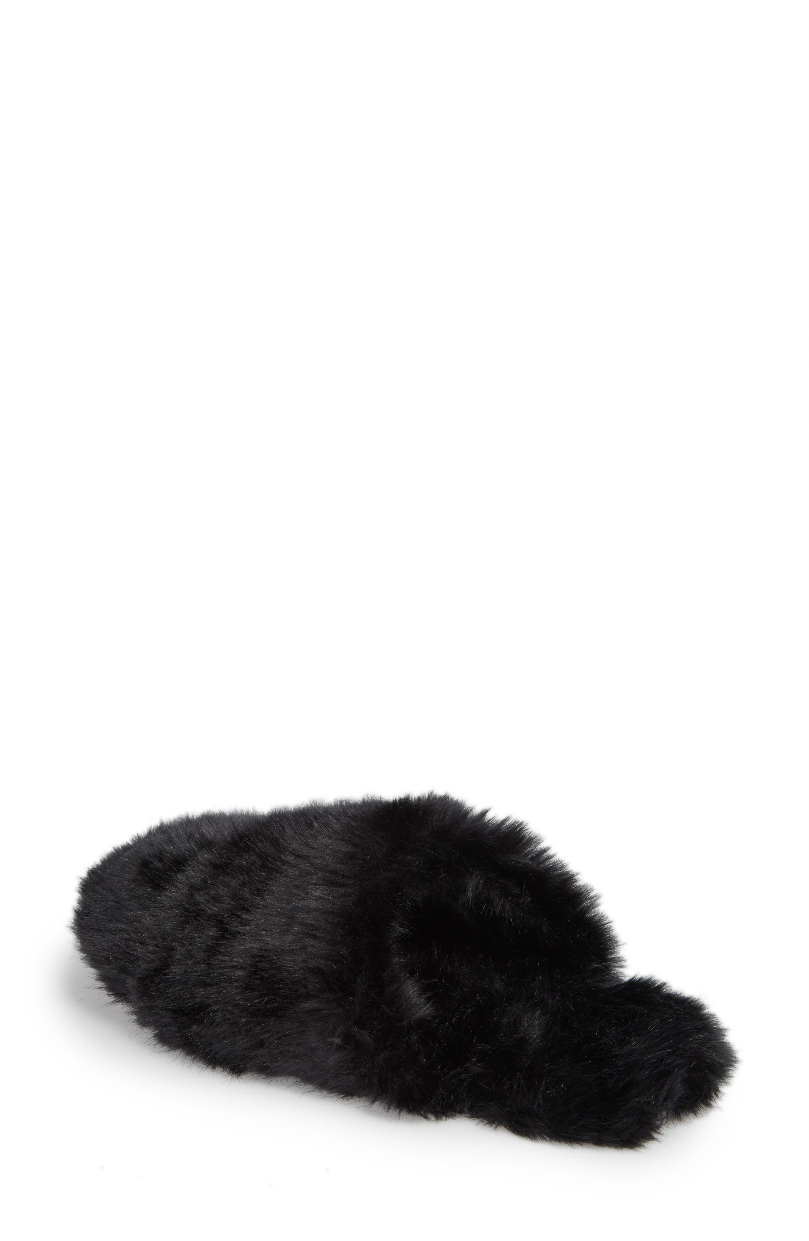 Faux Fur Slipper, Alternate, color, BLACK