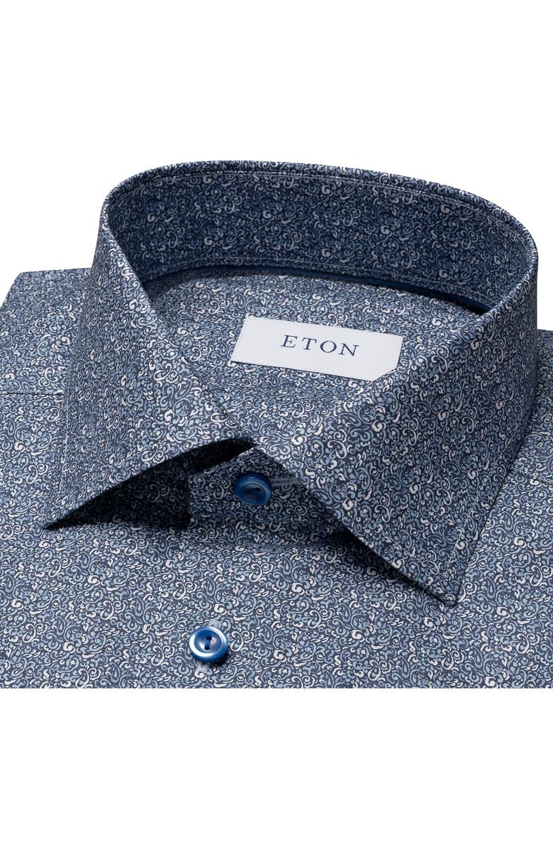 Eton Slim Fit Micro Paisley Cotton Twill Dress Shirt, Alternate, color, Blue