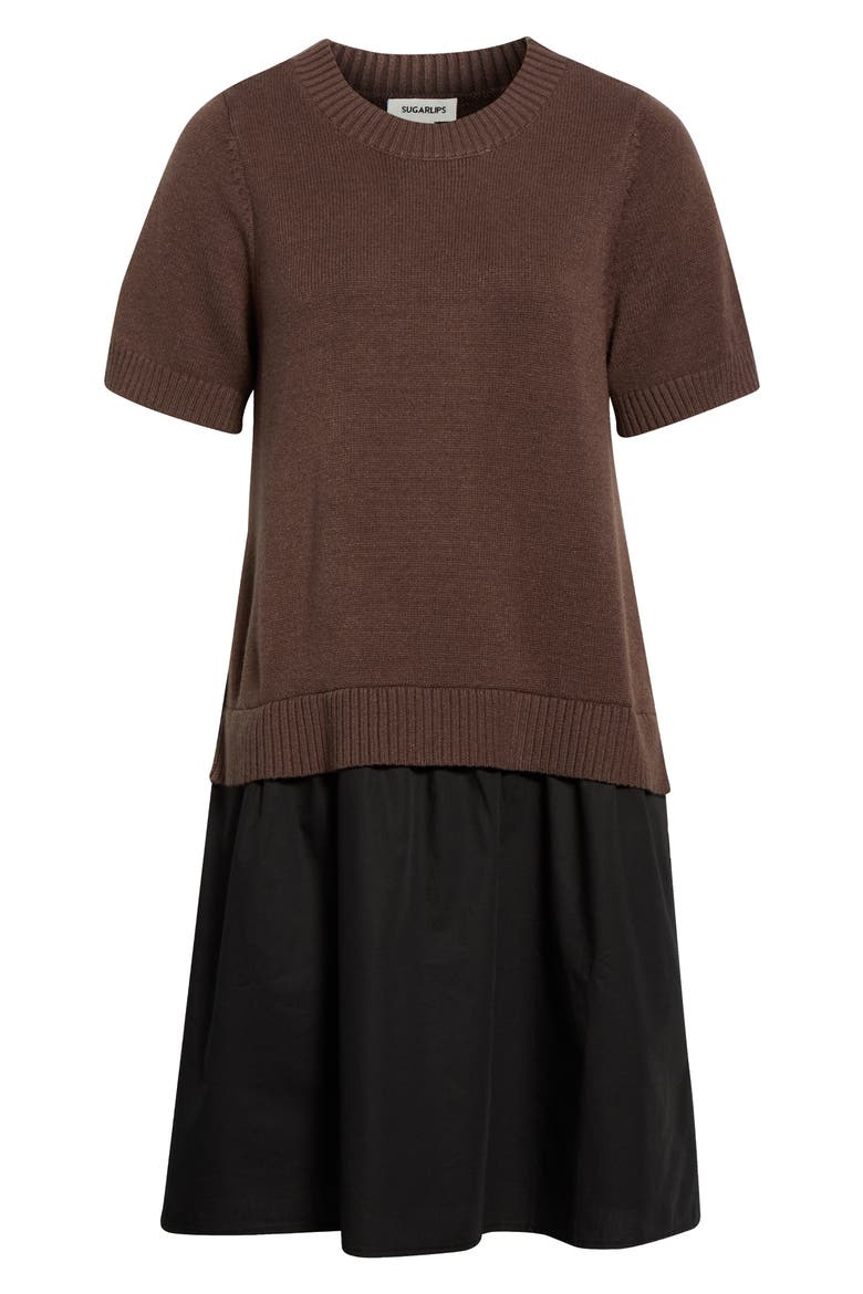 Karola Mixed Media Minidress, Alternate, color, DARK BROWN