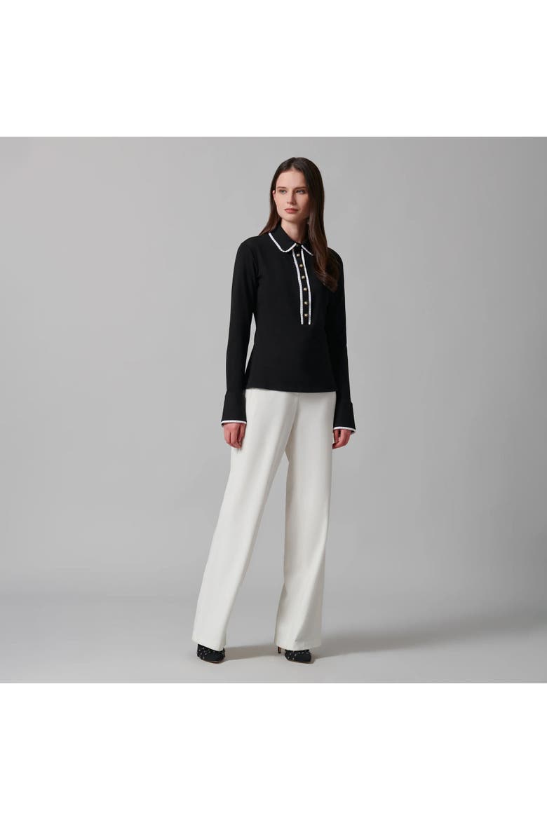 Women's Shirt  Faustine Black Designer Long Sleeve Shirt In Cotton Poplin With Pointed Collar, Alternate, color, Black