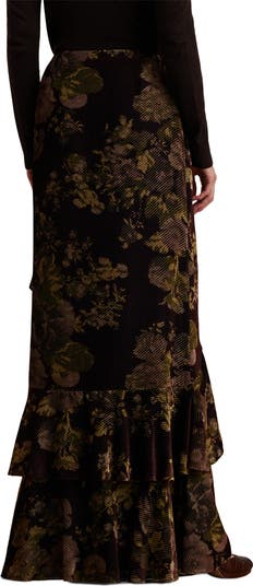 Lauren Ralph Lauren Floral Burnout Velvet Tiered Maxi Skirt Nordstrom