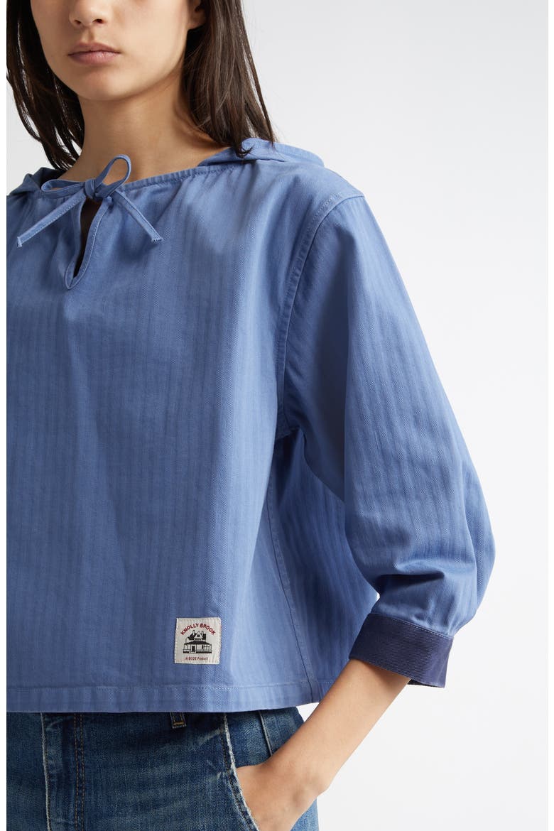 Knolly Brook Hooded Cotton Twill Pullover, Alternate, color, BLUE