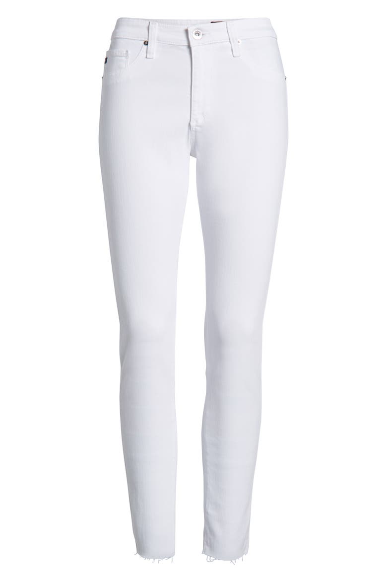 The Farrah High Waist Raw Hem Ankle Skinny Jeans, Alternate, color, WHT WHITE
