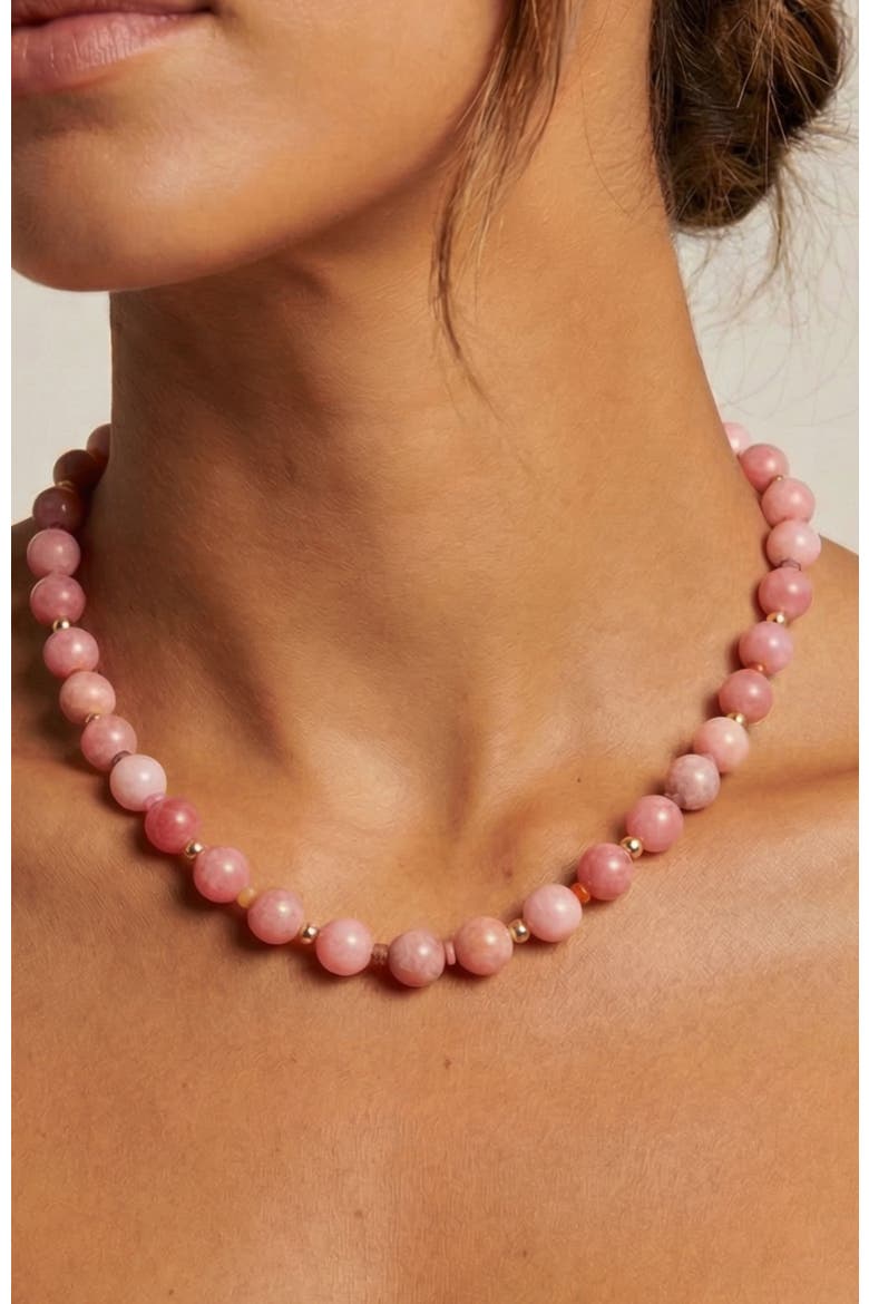 Dot Necklace Strawberry Sunstone Quartz, Alternate, color, Pink
