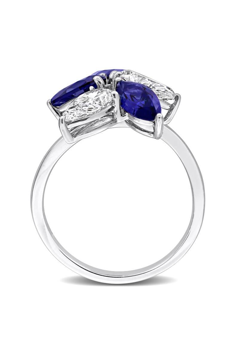 Lab-Created Sapphire & Diamond Cluster Ring 18k, Alternate, color, Sapphire