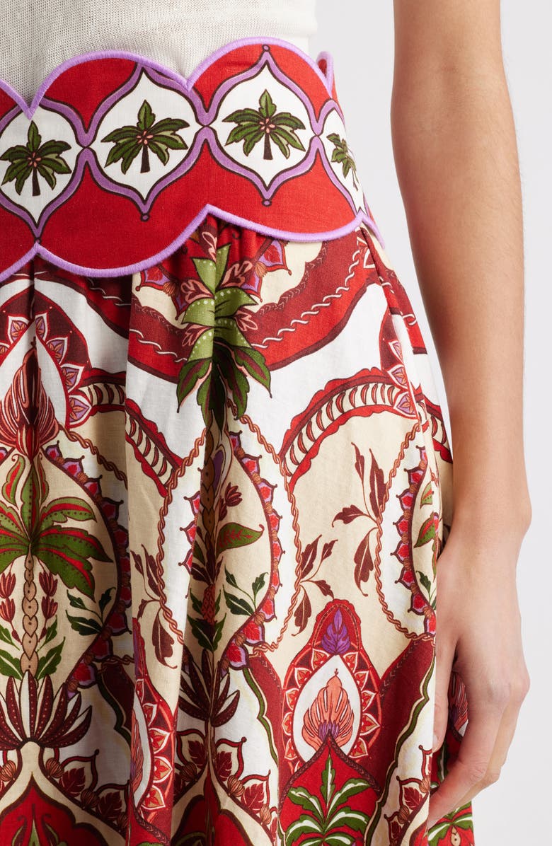 FARM Rio Odara Scallop Midi Skirt, Alternate, color, Red