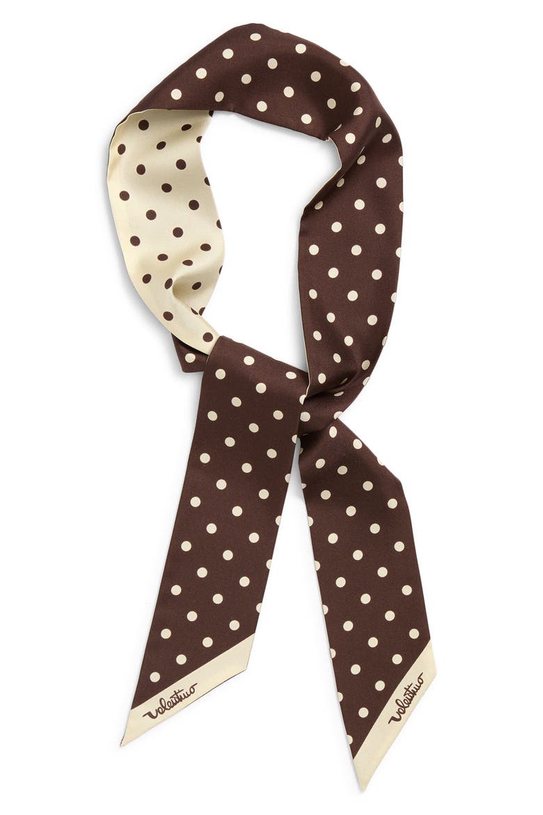 Polka Dot Reversible Silk Twill Skinny Scarf, Alternate, color, CHOCOLATE