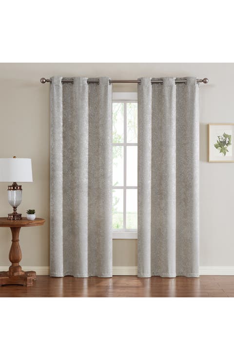 Artistic Set of 2 Metallic Textured Thermal Insulated Blackout Curtain Panels
