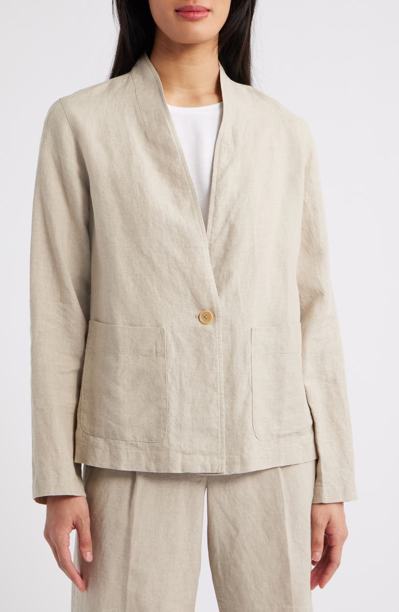 Eileen Fisher High Collar Organic Linen Jacket, Alternate, color, Undyed Natural